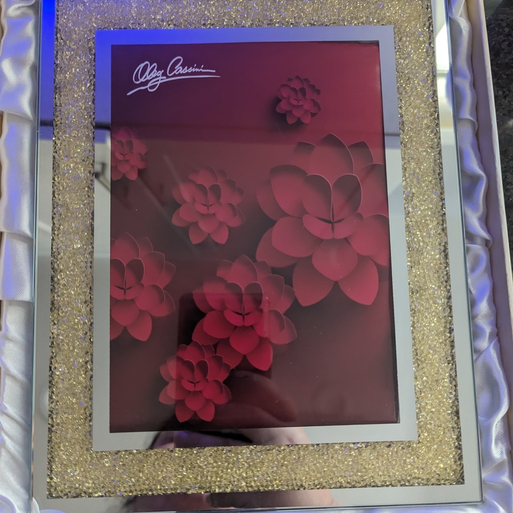 Oleg Cassini Red and Silver Floral Frame
